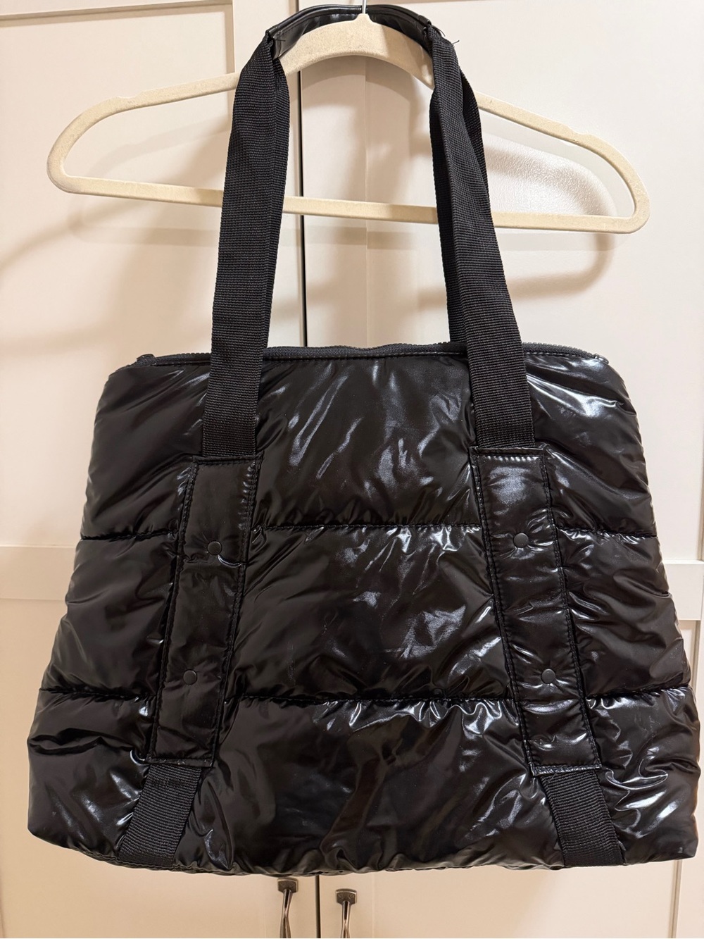 Joe Fresh Shiny Quilted Black Tote Bag NWOT